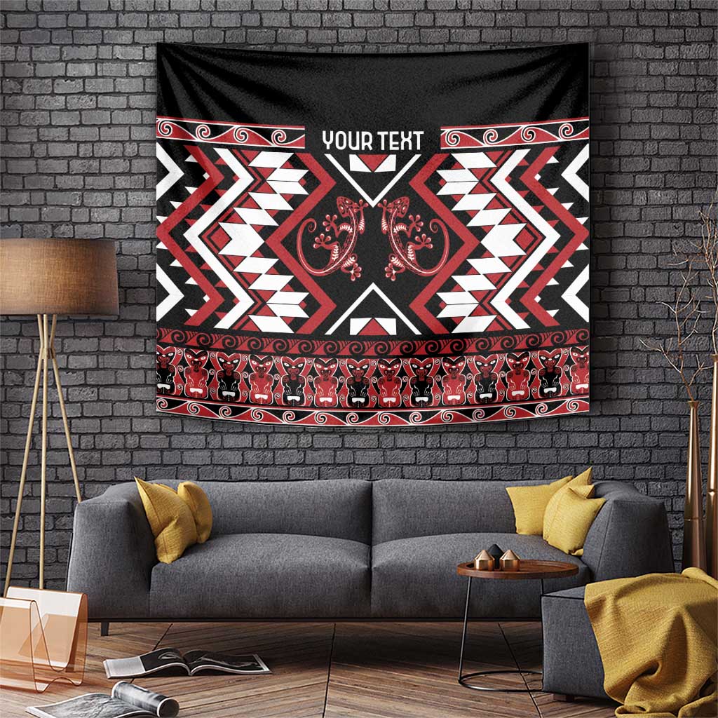 Personalised Aotearoa Waitangi Tapestry Taniko Motifs - Mania Gecko LT7 Red - Polynesian Pride