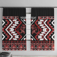 Personalised Aotearoa Waitangi Window Curtain Taniko Motifs - Mania Gecko LT7 With Hooks Red - Polynesian Pride