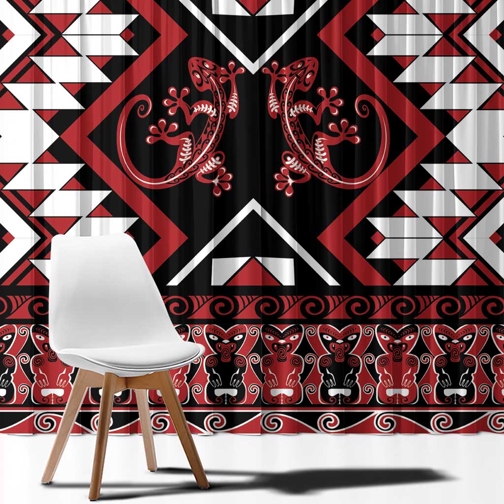 Personalised Aotearoa Waitangi Window Curtain Taniko Motifs - Mania Gecko LT7 - Polynesian Pride