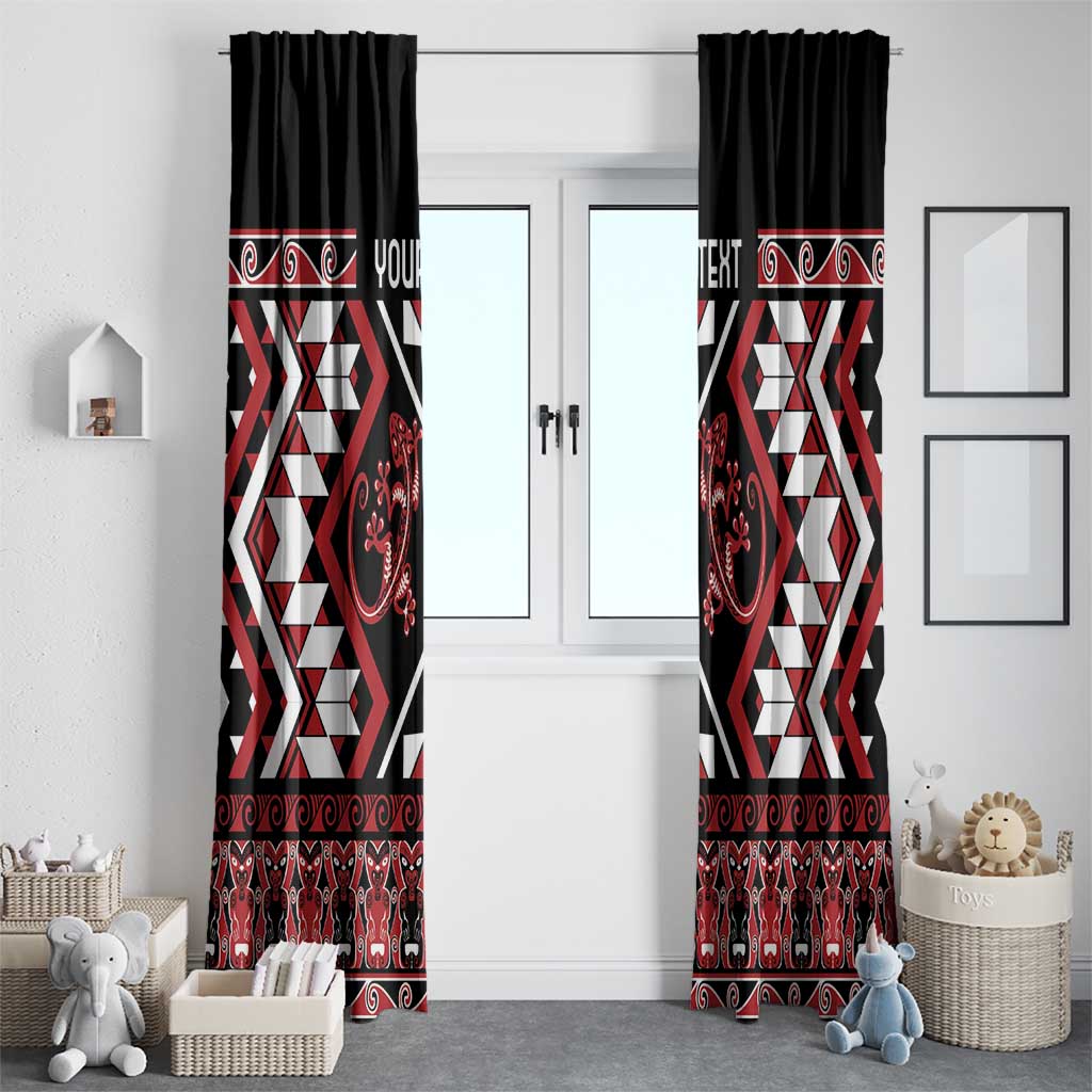 Personalised Aotearoa Waitangi Window Curtain Taniko Motifs - Mania Gecko LT7 - Polynesian Pride