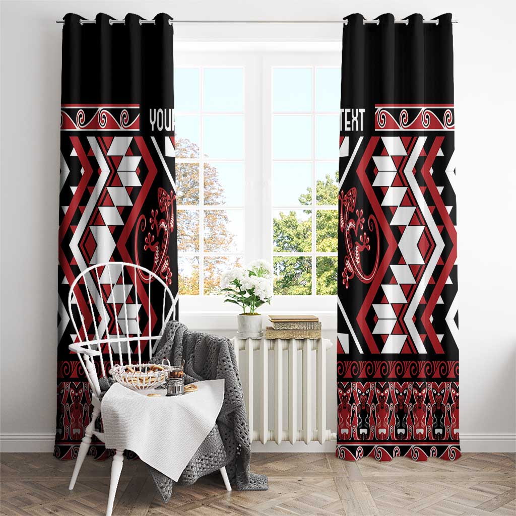 Personalised Aotearoa Waitangi Window Curtain Taniko Motifs - Mania Gecko LT7 - Polynesian Pride