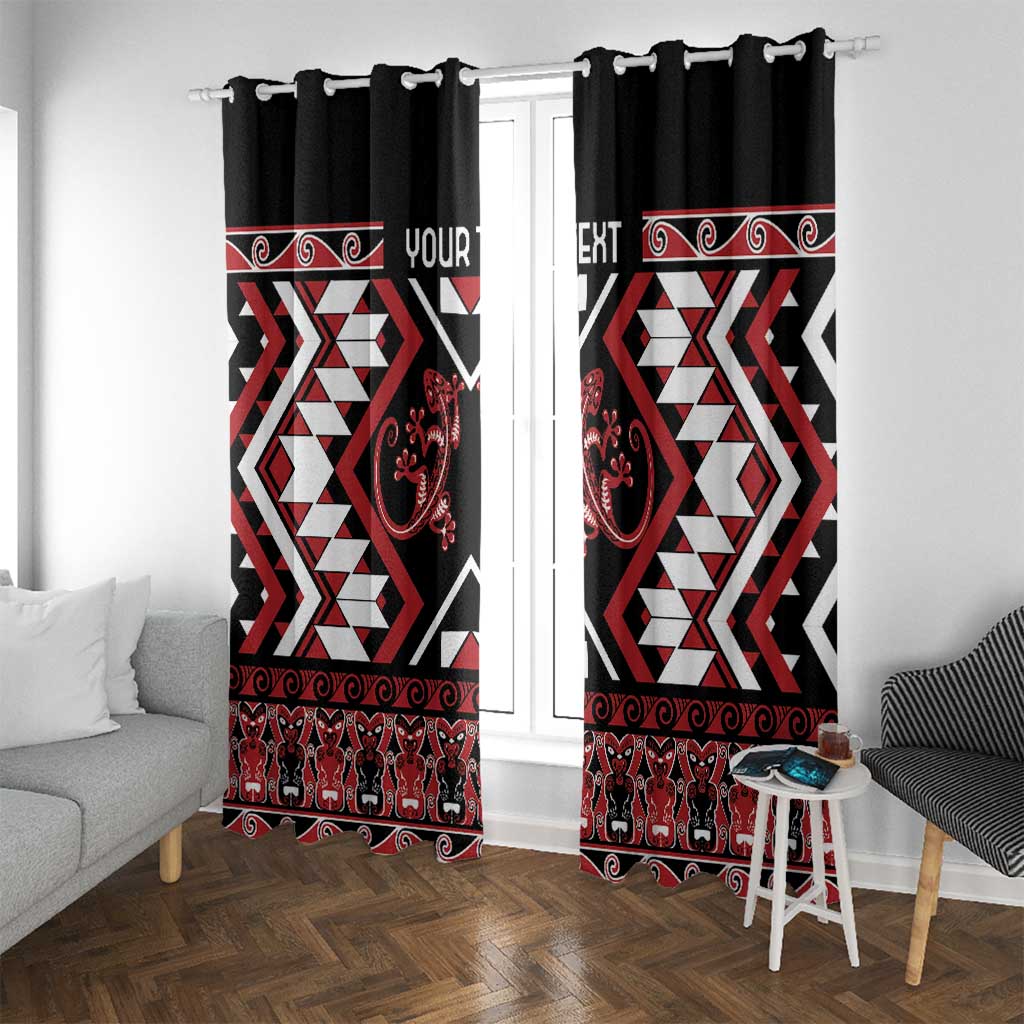 Personalised Aotearoa Waitangi Window Curtain Taniko Motifs - Mania Gecko LT7 With Grommets Red - Polynesian Pride