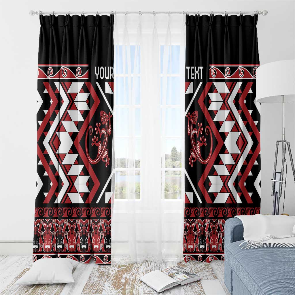 Personalised Aotearoa Waitangi Window Curtain Taniko Motifs - Mania Gecko LT7 - Polynesian Pride