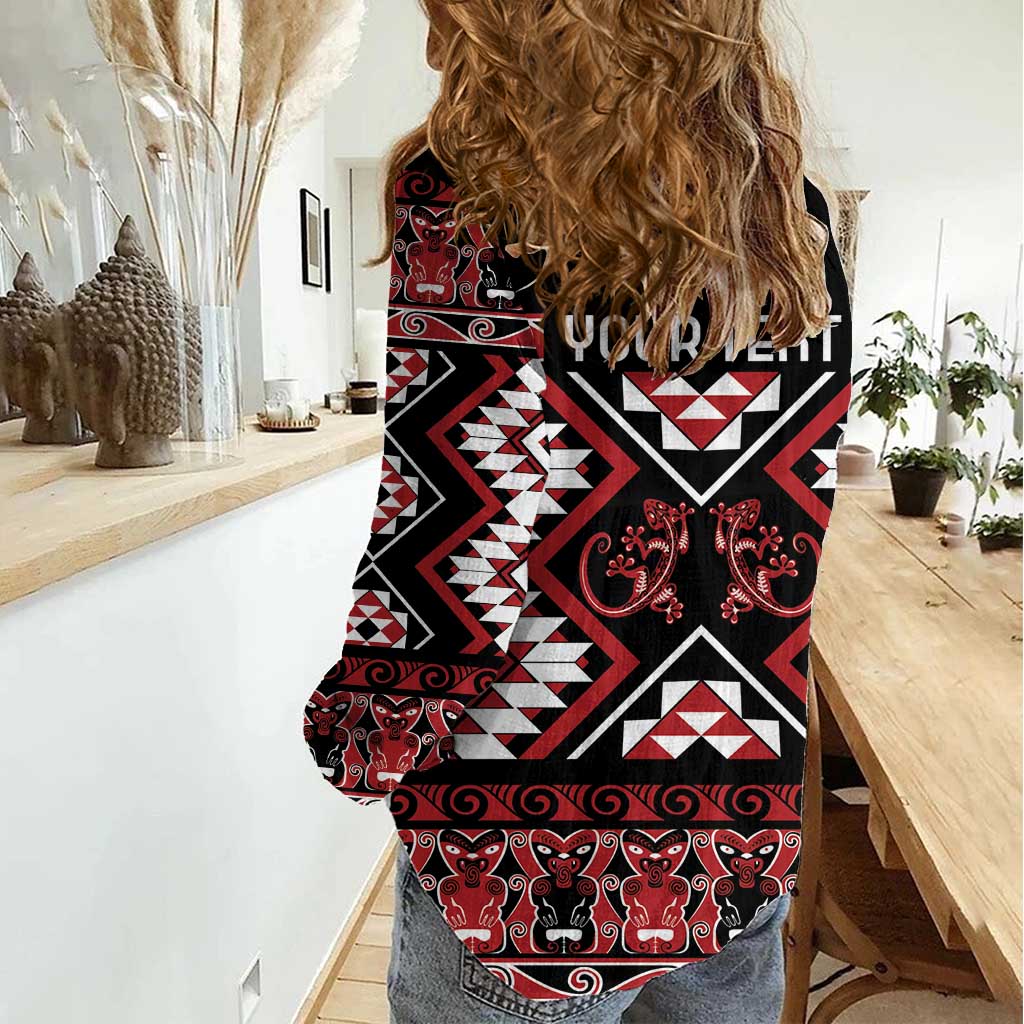 Personalised Aotearoa Waitangi Women Casual Shirt Taniko Motifs - Mania Gecko LT7 - Polynesian Pride