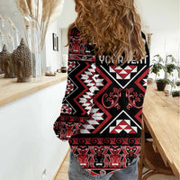 Personalised Aotearoa Waitangi Women Casual Shirt Taniko Motifs - Mania Gecko LT7 - Polynesian Pride