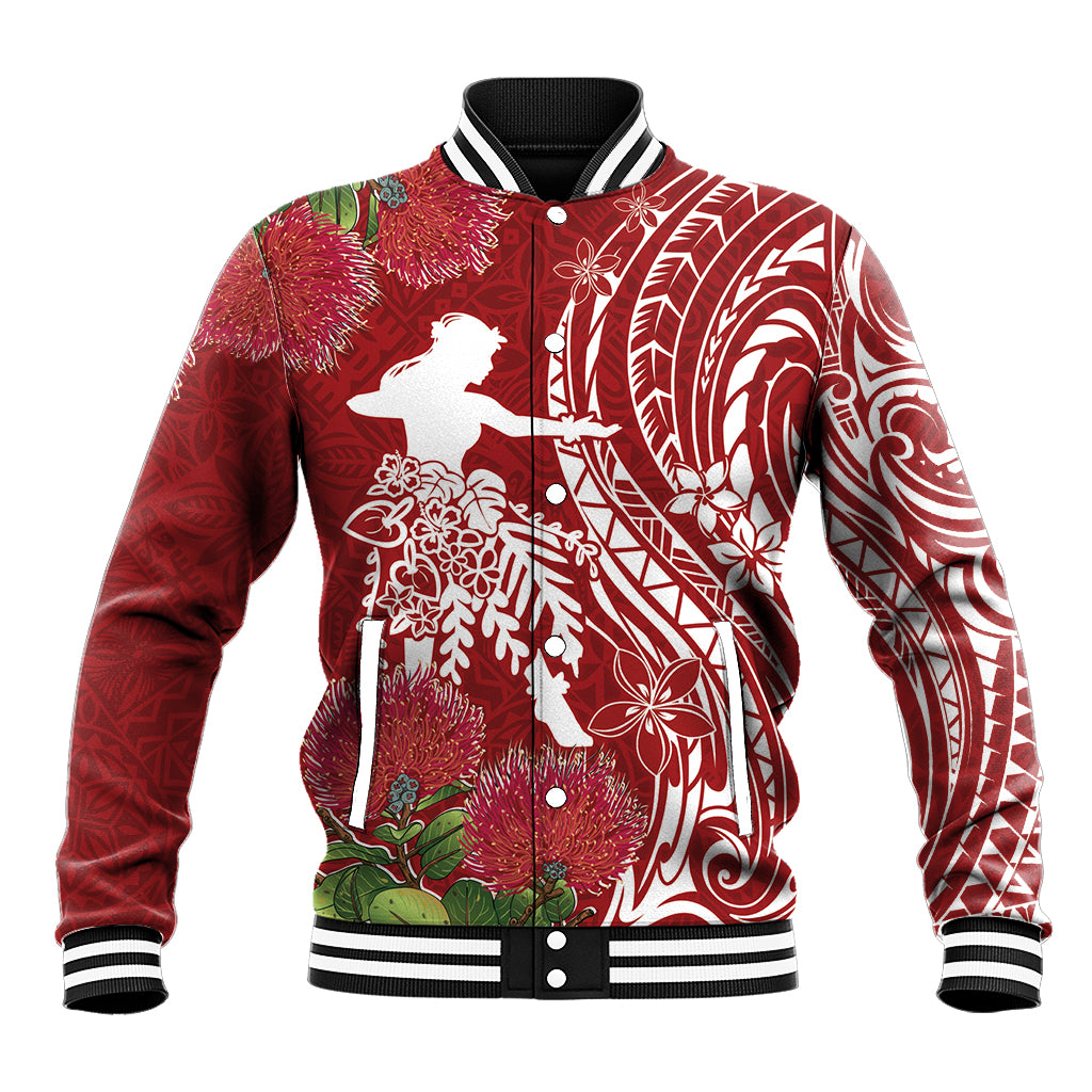 Personalised Hawaii Wahine Baseball Jacket Women's Day Ohia Lehua LT7 Unisex Red - Polynesian Pride
