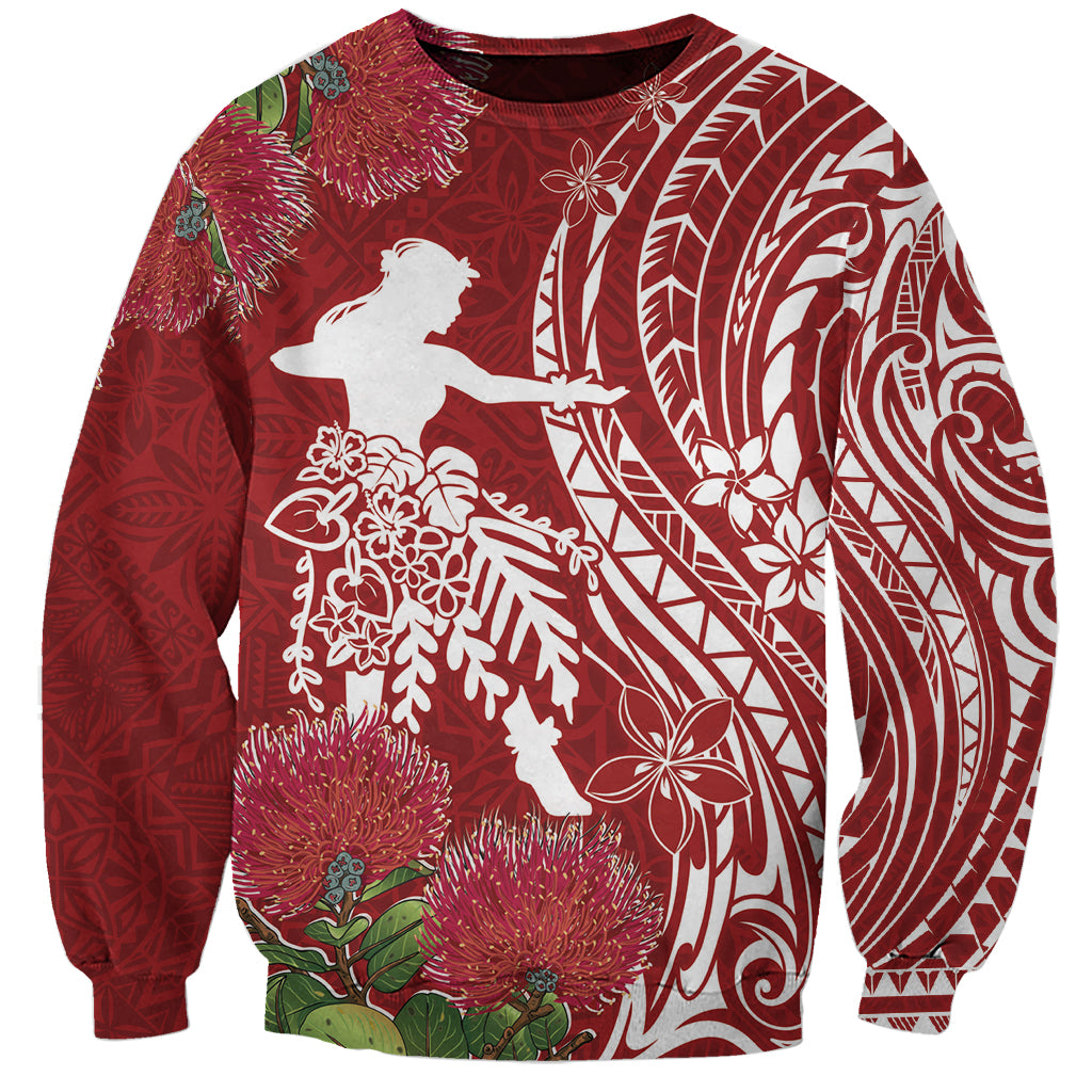 Personalised Hawaii Wahine Sweatshirt Women's Day Ohia Lehua LT7 Unisex Red - Polynesian Pride