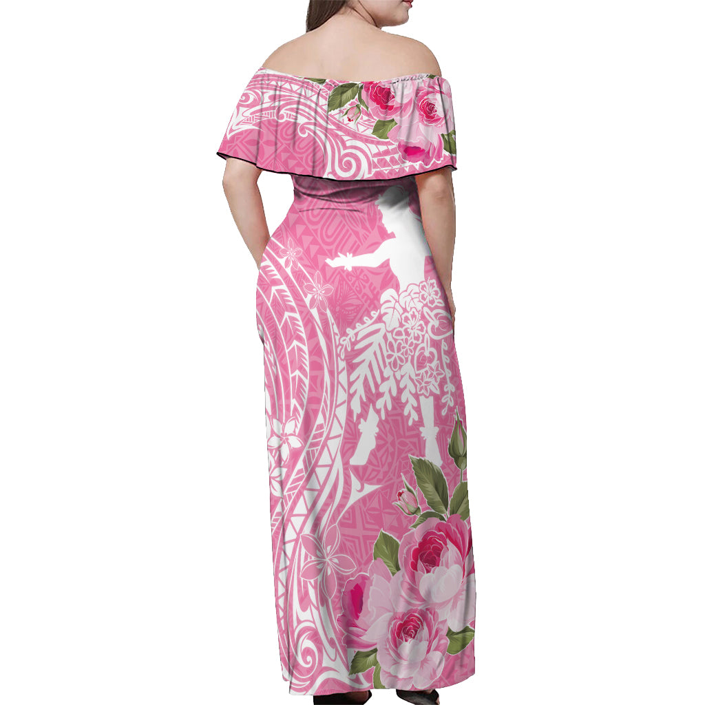 Personalised Hawaii Wahine Off Shoulder Maxi Dress Women's Day Maui Lokelani Roses LT7 - Polynesian Pride