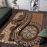 Tonga Ngatu Area Rug Vintage Brown Manulua Motifs LT7 Brown - Polynesian Pride