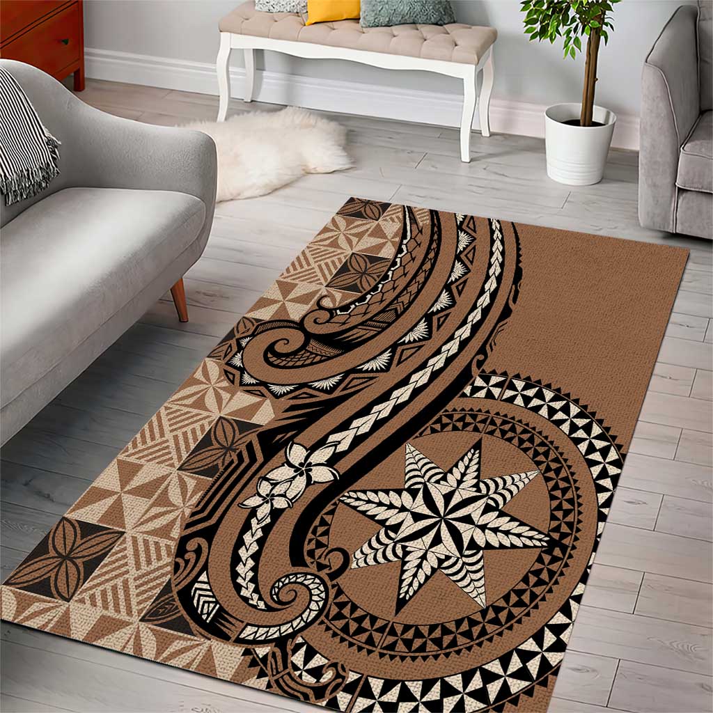 Tonga Ngatu Area Rug Vintage Brown Manulua Motifs LT7 - Polynesian Pride