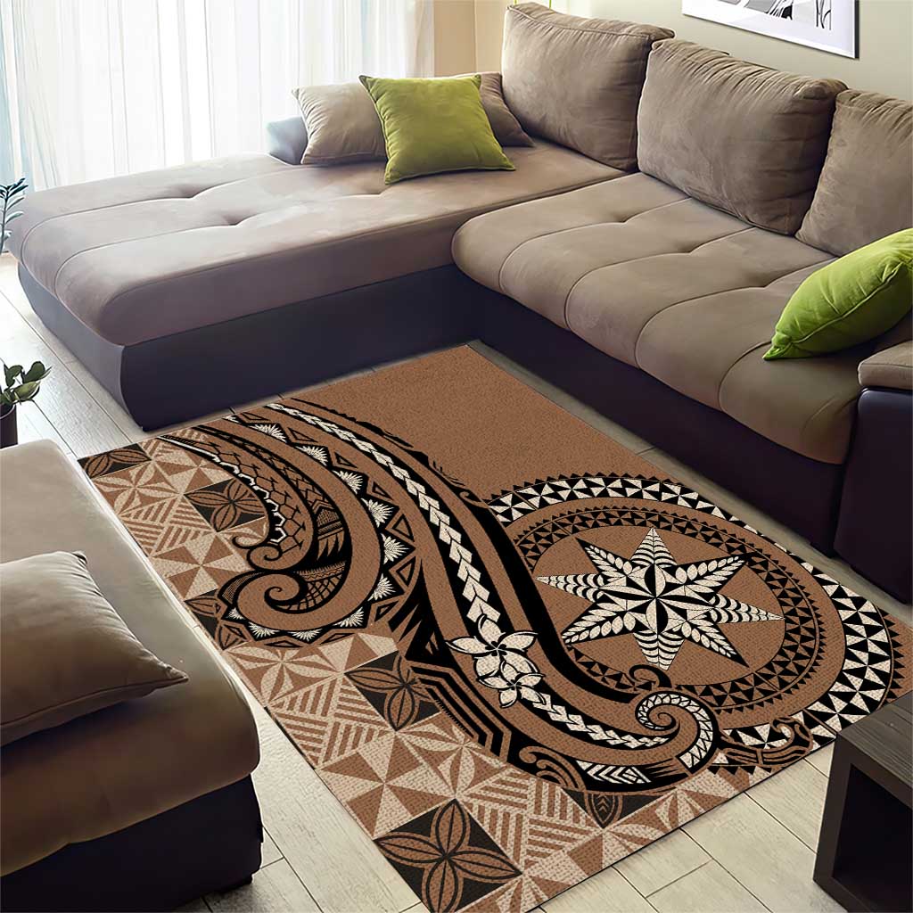Tonga Ngatu Area Rug Vintage Brown Manulua Motifs LT7 - Polynesian Pride