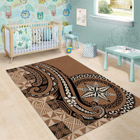 Tonga Ngatu Area Rug Vintage Brown Manulua Motifs LT7 - Polynesian Pride