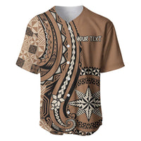 Personalized Tonga Ngatu Baseball Jersey Vintage Brown Manulua Motifs LT7 Brown - Polynesian Pride