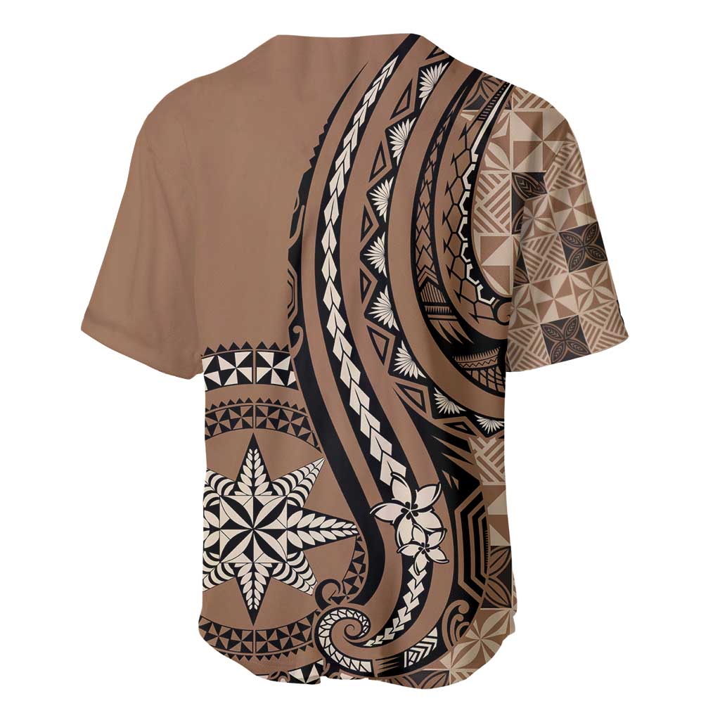 Personalized Tonga Ngatu Baseball Jersey Vintage Brown Manulua Motifs LT7 - Polynesian Pride