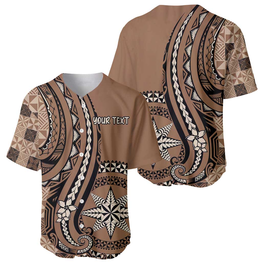 Personalized Tonga Ngatu Baseball Jersey Vintage Brown Manulua Motifs LT7 - Polynesian Pride