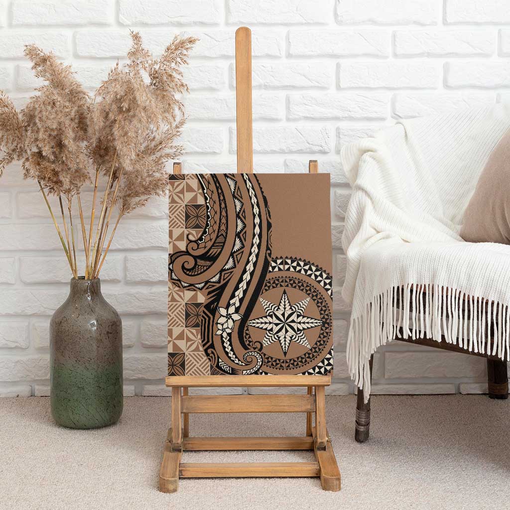 Tonga Ngatu Canvas Wall Art Vintage Brown Manulua Motifs LT7 - Polynesian Pride