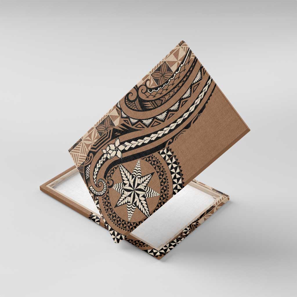 Tonga Ngatu Canvas Wall Art Vintage Brown Manulua Motifs LT7 With Frame Brown - Polynesian Pride