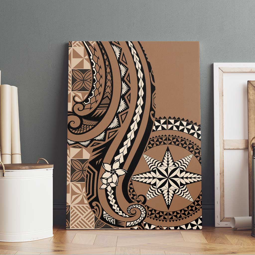 Tonga Ngatu Canvas Wall Art Vintage Brown Manulua Motifs LT7 - Polynesian Pride