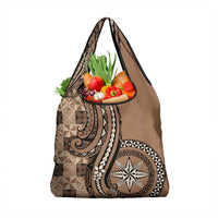 Tonga Ngatu Grocery Bag Vintage Brown Manulua Motifs LT7 1-pack One Size Brown - Polynesian Pride
