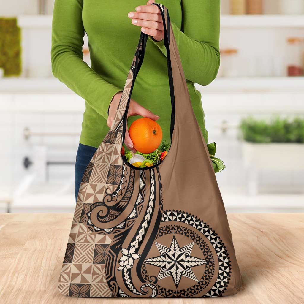 Tonga Ngatu Grocery Bag Vintage Brown Manulua Motifs LT7 - Polynesian Pride