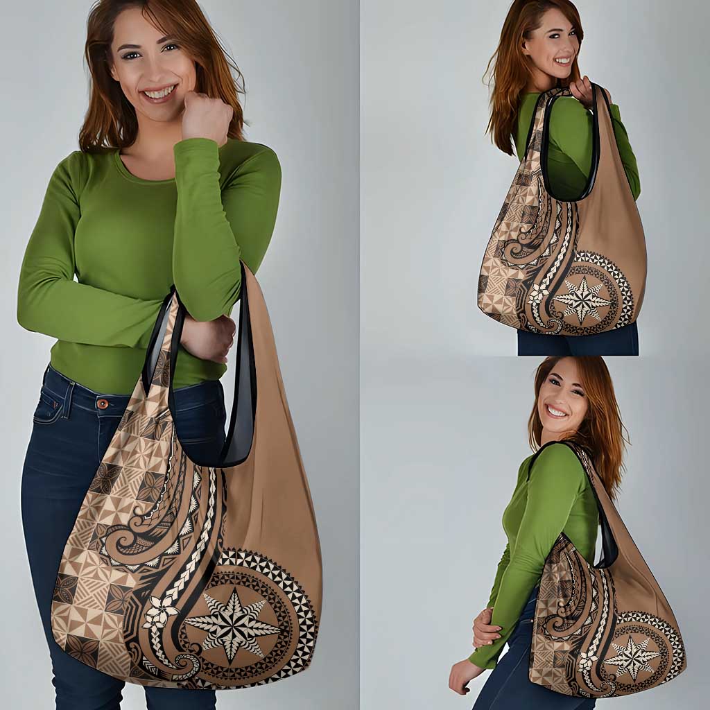 Tonga Ngatu Grocery Bag Vintage Brown Manulua Motifs LT7 - Polynesian Pride