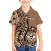 Personalized Tonga Ngatu Kid Hawaiian Shirt Vintage Brown Manulua Motifs LT7 Kid Brown - Polynesian Pride