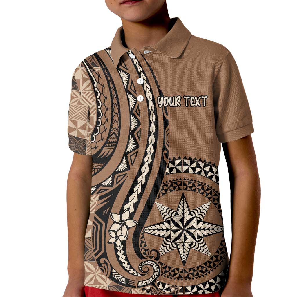 Personalized Tonga Ngatu Kid Polo Shirt Vintage Brown Manulua Motifs LT7 Kid Brown - Polynesian Pride