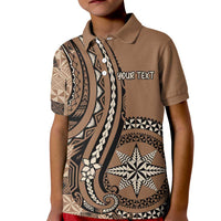 Personalized Tonga Ngatu Kid Polo Shirt Vintage Brown Manulua Motifs LT7 Kid Brown - Polynesian Pride