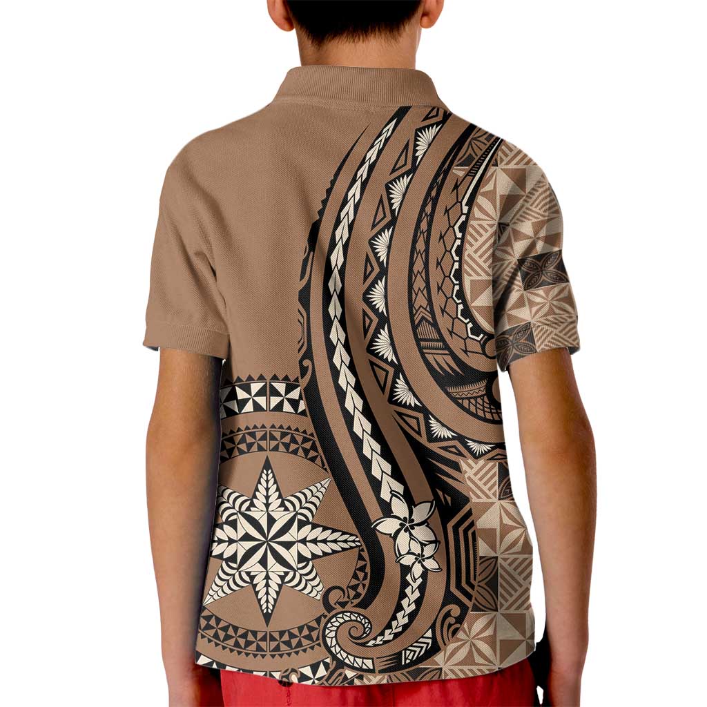 Personalized Tonga Ngatu Kid Polo Shirt Vintage Brown Manulua Motifs LT7 - Polynesian Pride