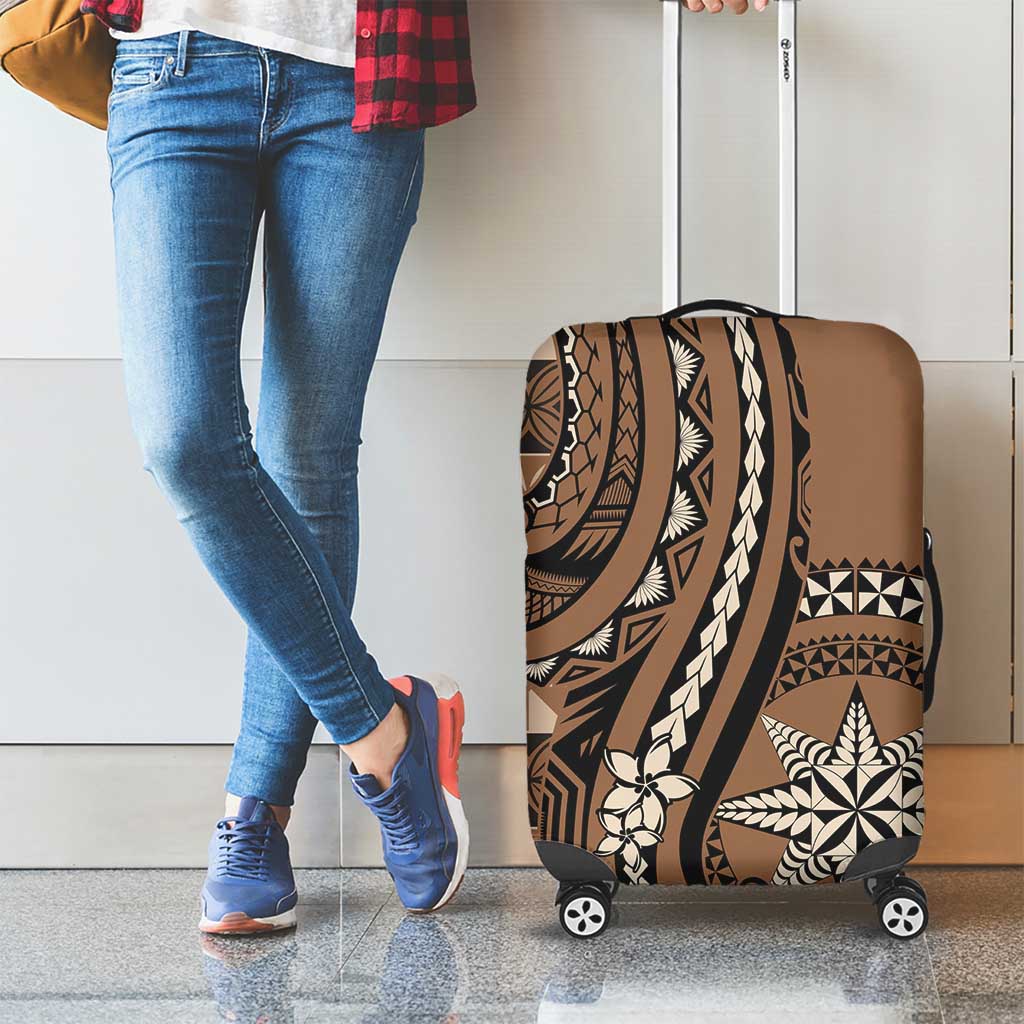 Tonga Ngatu Luggage Cover Vintage Brown Manulua Motifs LT7 - Polynesian Pride