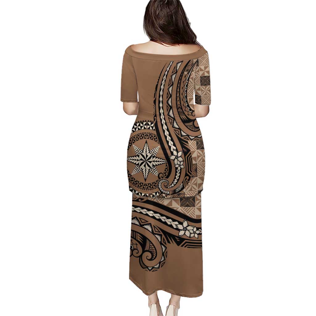 Personalized Tonga Ngatu Puletasi Vintage Brown Manulua Motifs LT7 - Polynesian Pride
