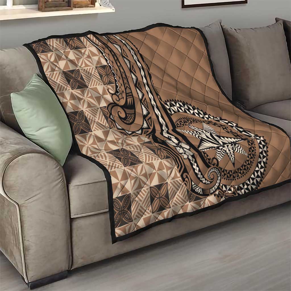 Tonga Ngatu Quilt Vintage Brown Manulua Motifs LT7 - Polynesian Pride