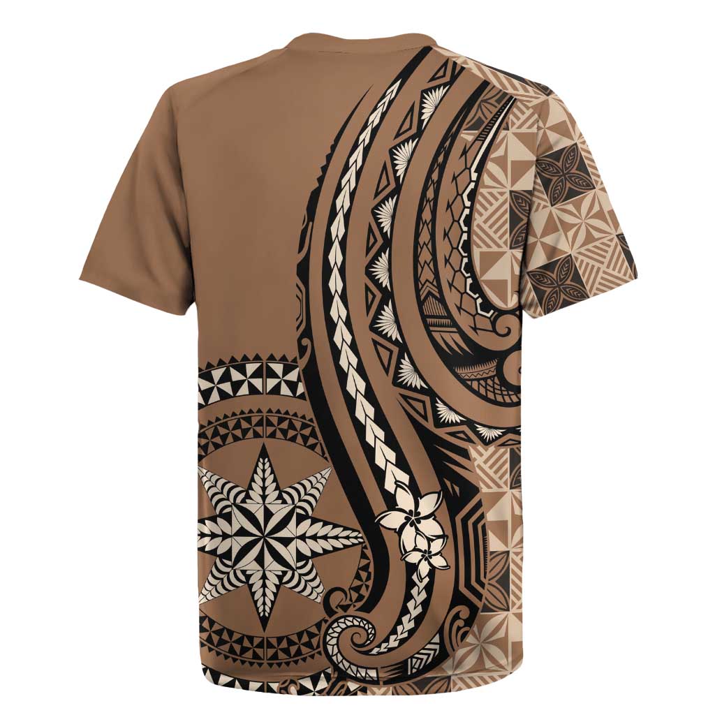 Personalized Tonga Ngatu Rugby Jersey Vintage Brown Manulua Motifs LT7 - Polynesian Pride