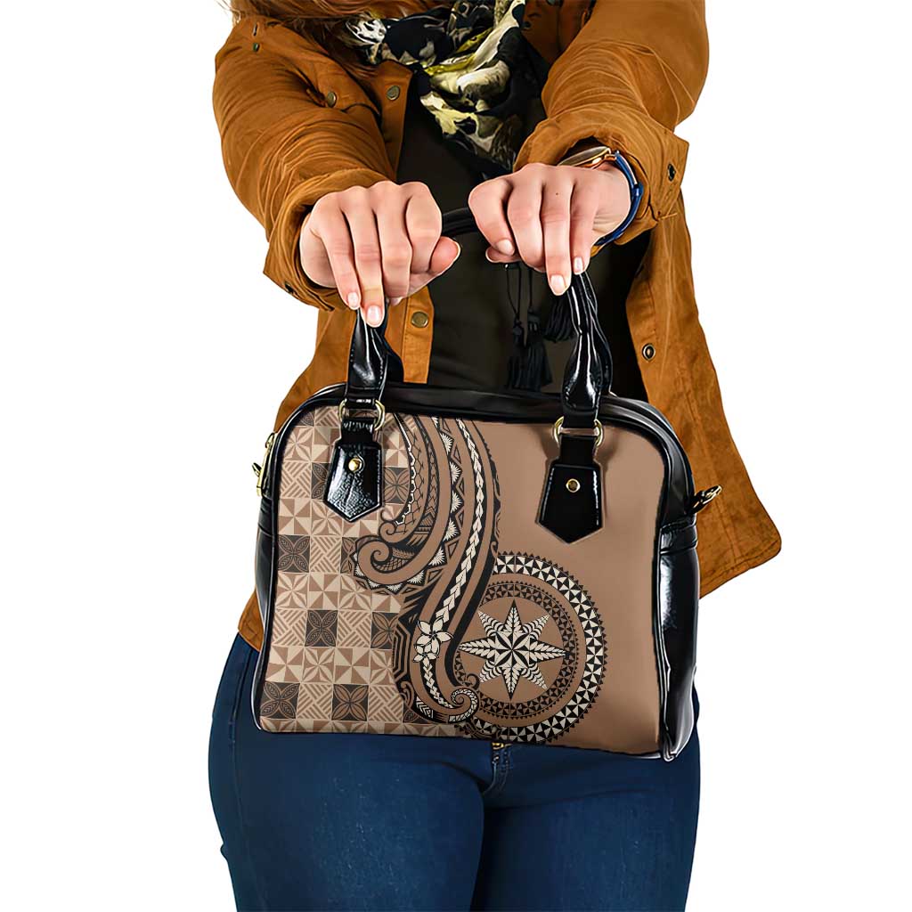 Tonga Ngatu Shoulder Handbag Vintage Brown Manulua Motifs LT7 One Size Brown - Polynesian Pride