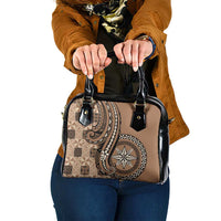 Tonga Ngatu Shoulder Handbag Vintage Brown Manulua Motifs LT7 One Size Brown - Polynesian Pride