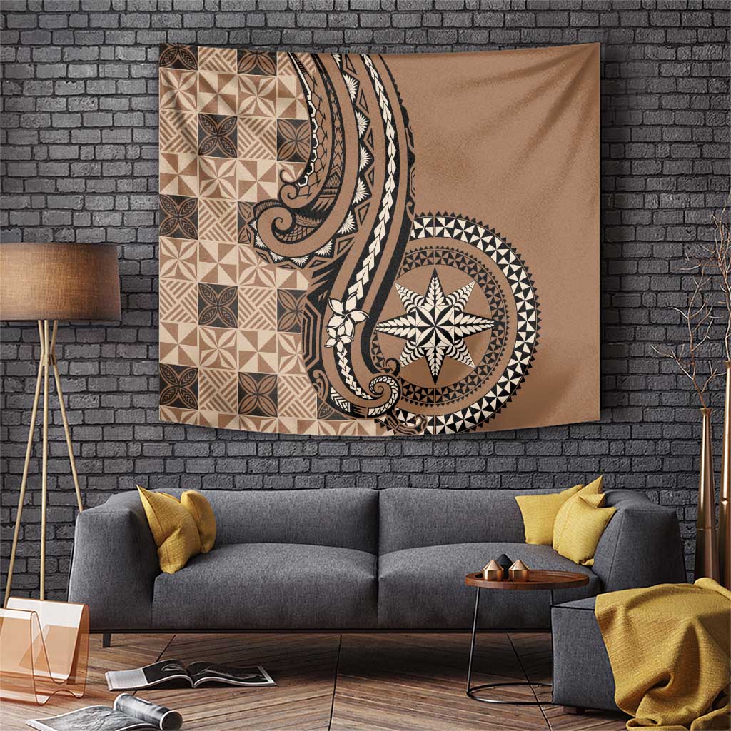 Tonga Ngatu Tapestry Vintage Brown Manulua Motifs LT7 Brown - Polynesian Pride