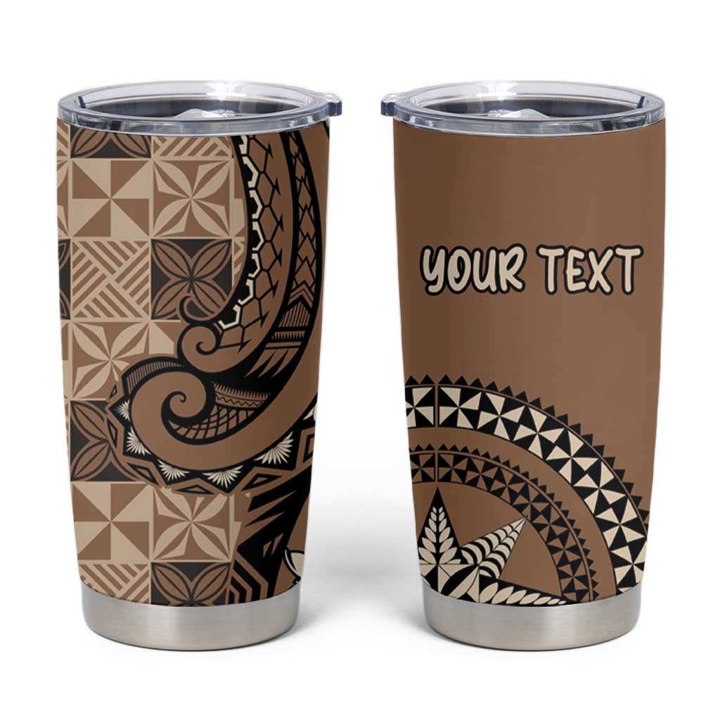 Personalized Tonga Ngatu Tumbler Cup Vintage Brown Manulua Motifs LT7 Brown - Polynesian Pride