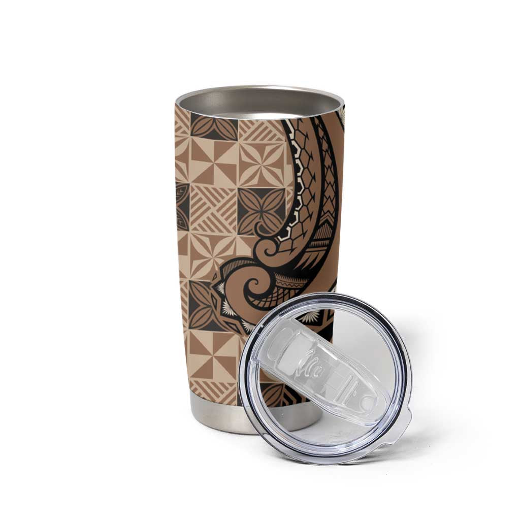 Personalized Tonga Ngatu Tumbler Cup Vintage Brown Manulua Motifs LT7 - Polynesian Pride