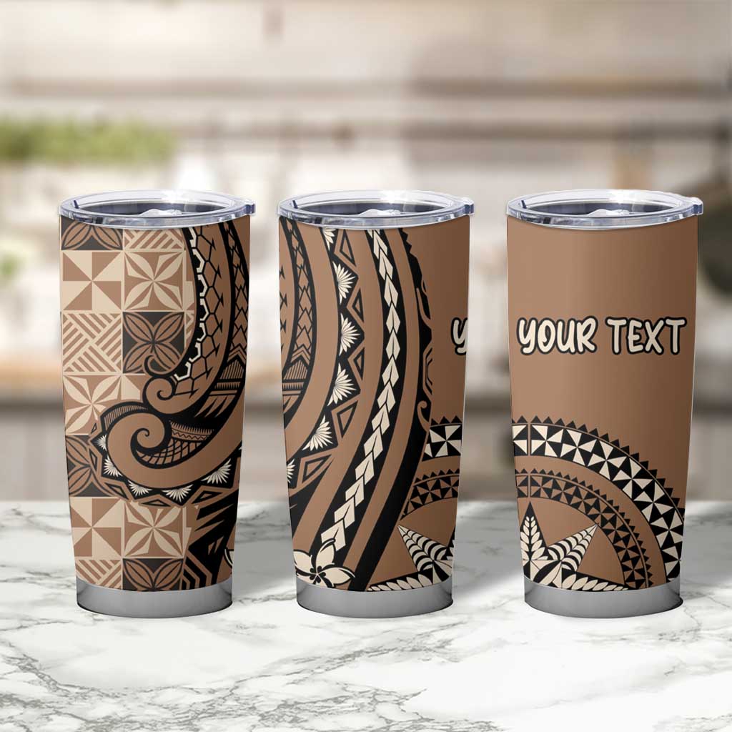 Personalized Tonga Ngatu Tumbler Cup Vintage Brown Manulua Motifs LT7 - Polynesian Pride