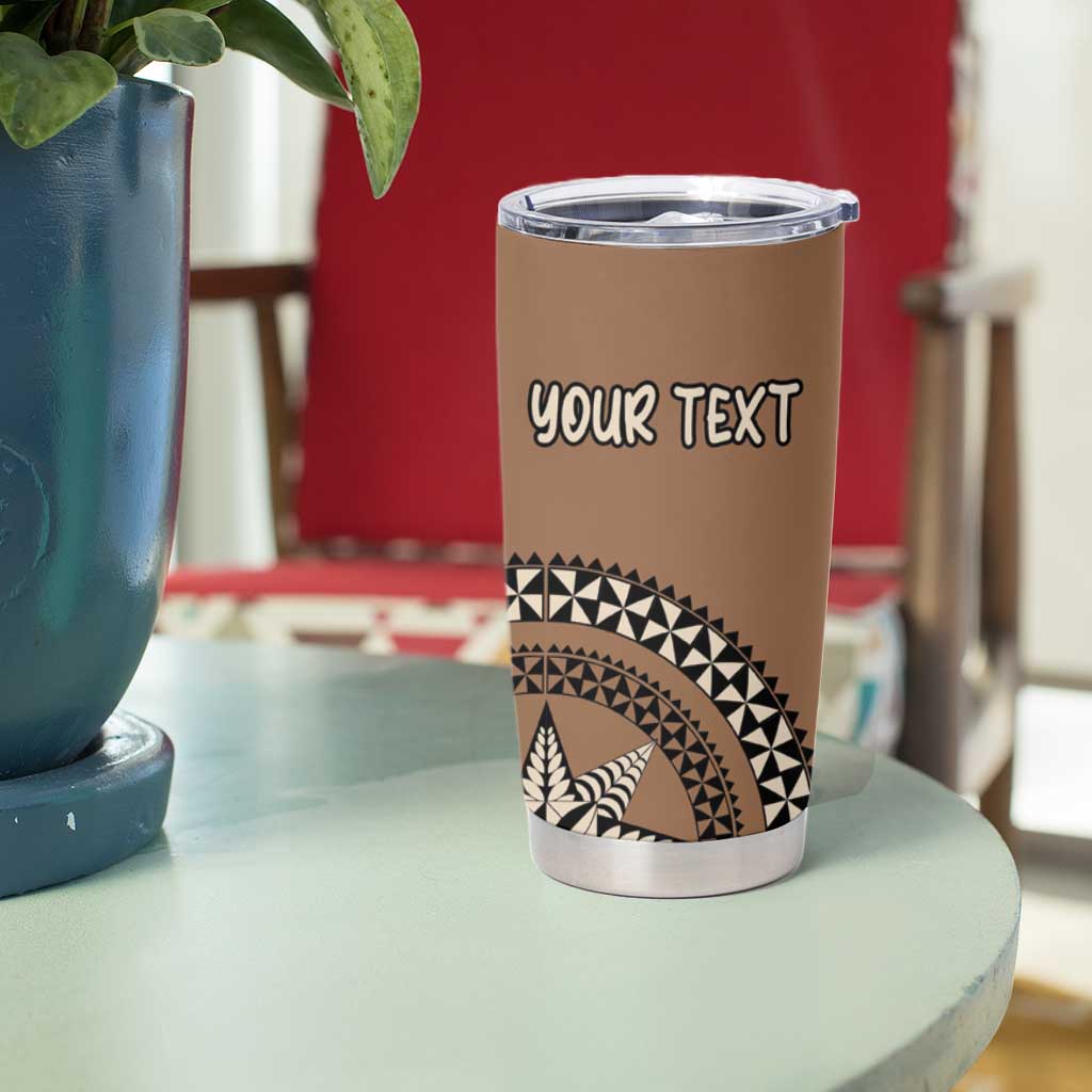 Personalized Tonga Ngatu Tumbler Cup Vintage Brown Manulua Motifs LT7 - Polynesian Pride
