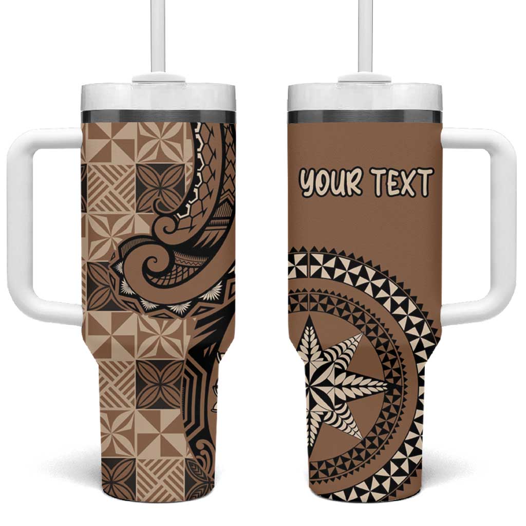 Personalized Tonga Ngatu Tumbler With Handle Vintage Brown Manulua Motifs LT7 One Size: 40 oz Brown - Polynesian Pride