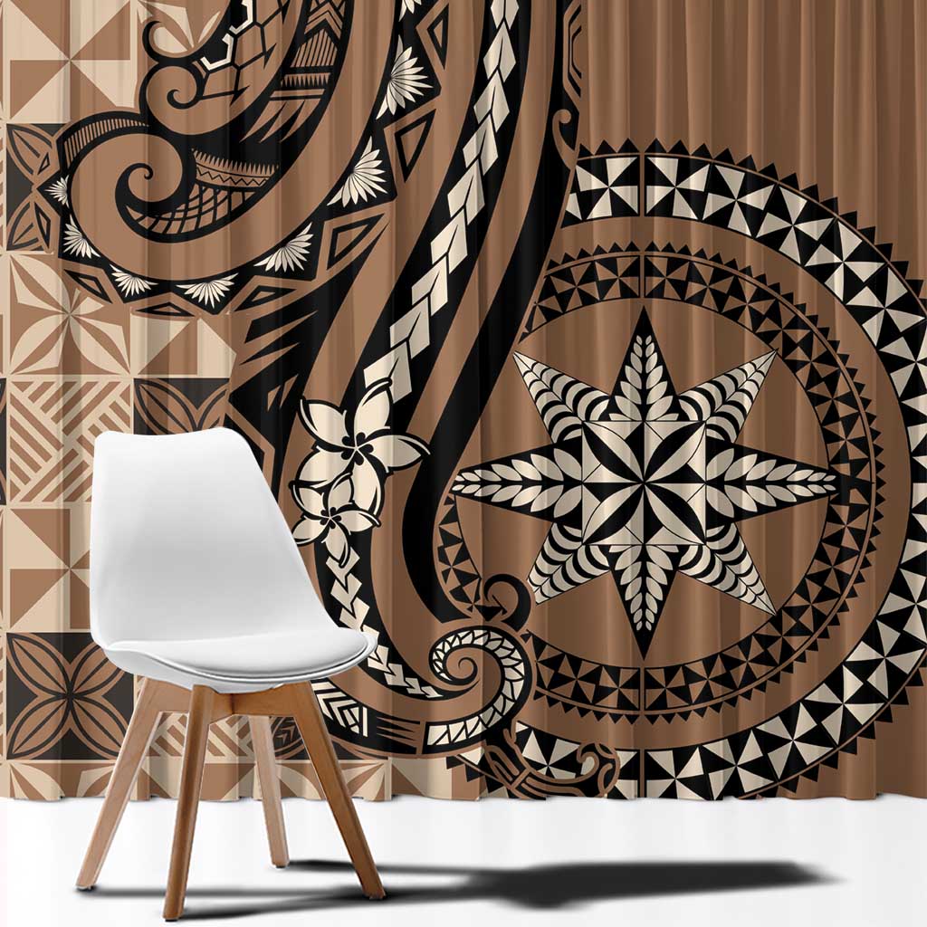 Tonga Ngatu Window Curtain Vintage Brown Manulua Motifs LT7 - Polynesian Pride