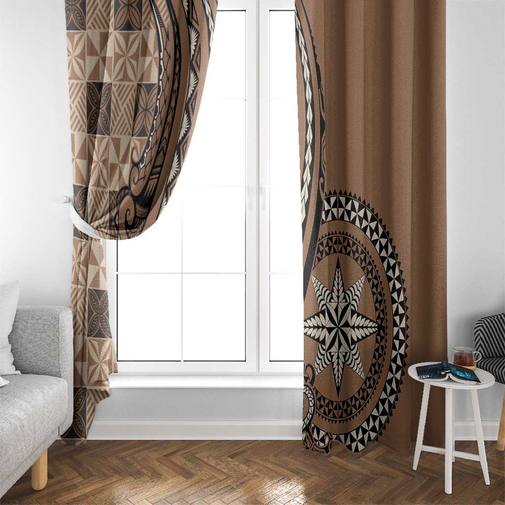 Tonga Ngatu Window Curtain Vintage Brown Manulua Motifs LT7 - Polynesian Pride