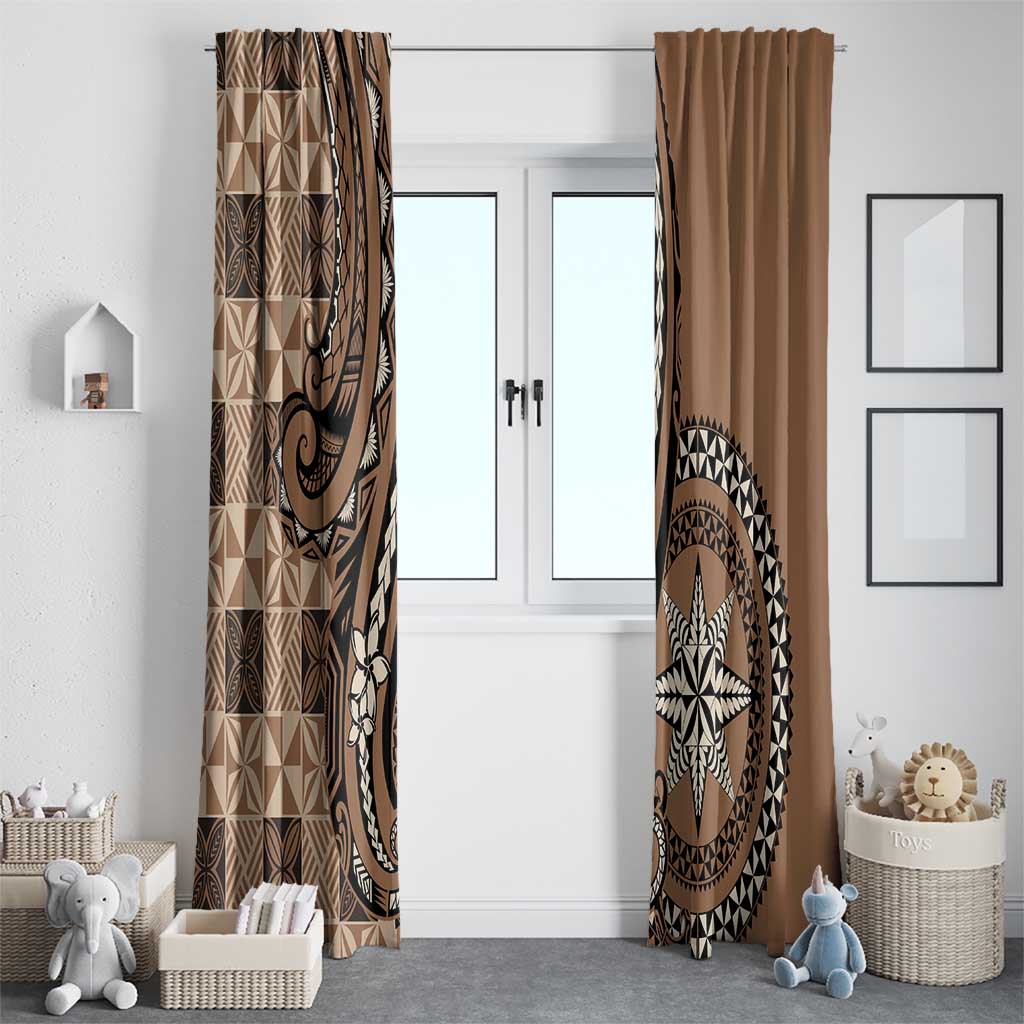 Tonga Ngatu Window Curtain Vintage Brown Manulua Motifs LT7 - Polynesian Pride