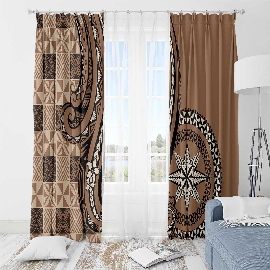 Tonga Ngatu Window Curtain Vintage Brown Manulua Motifs LT7 - Polynesian Pride