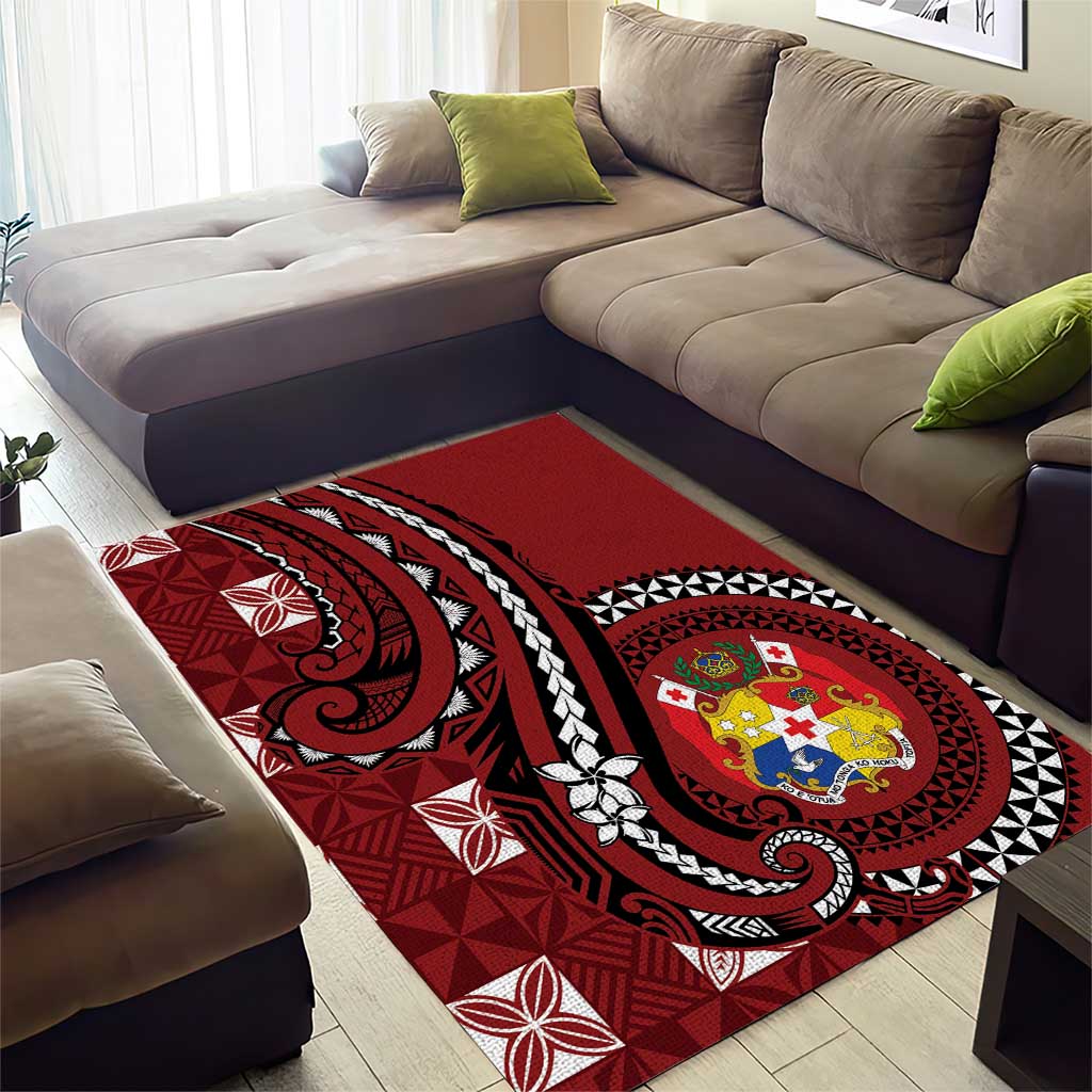 Tonga Ngatu Area Rug Iconic Red Manulua Motifs LT7 - Polynesian Pride