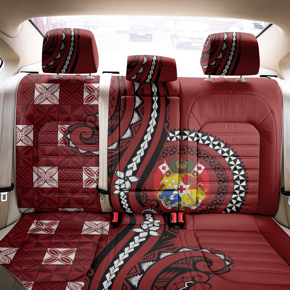 Tonga Ngatu Back Car Seat Cover Iconic Red Manulua Motifs LT7 - Polynesian Pride
