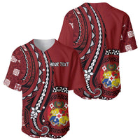 Personalized Tonga Ngatu Baseball Jersey Iconic Red Manulua Motifs LT7 - Polynesian Pride
