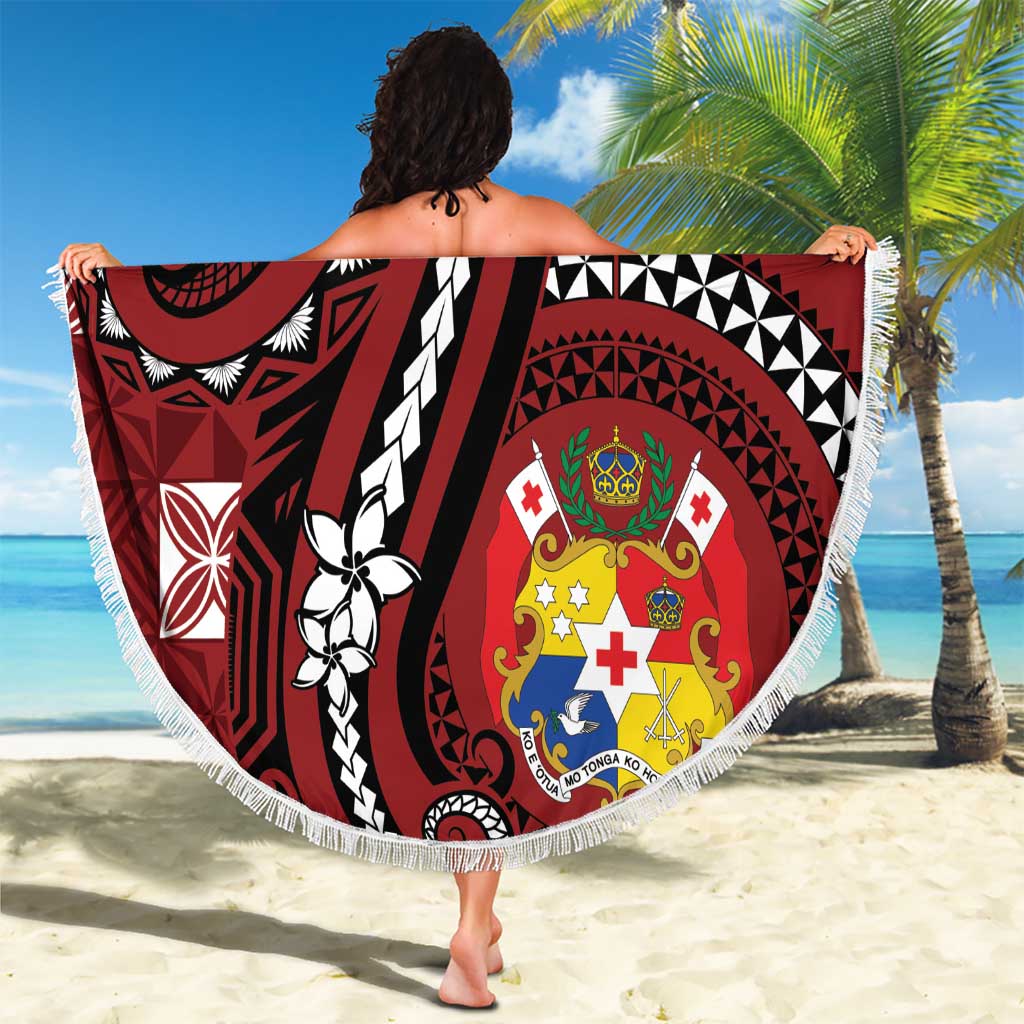 Tonga Ngatu Beach Blanket Iconic Red Manulua Motifs LT7 - Polynesian Pride