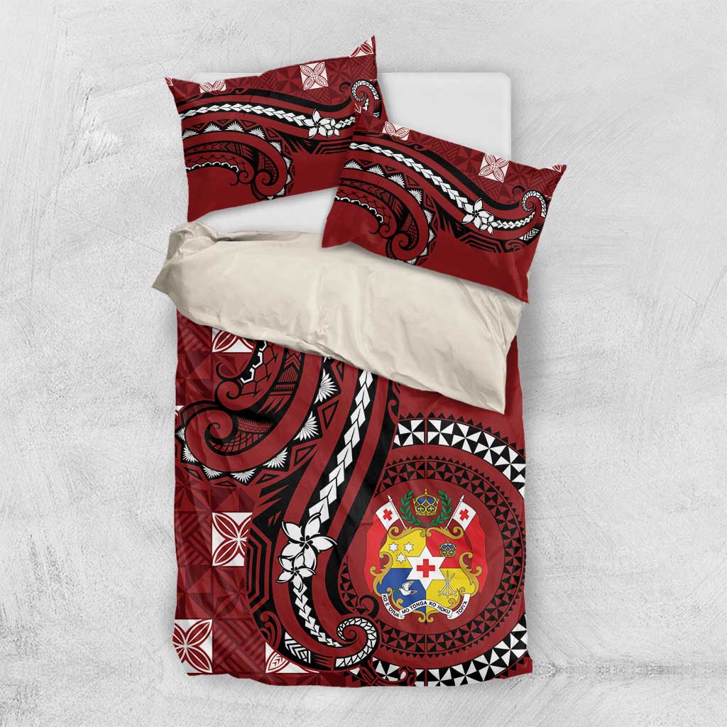 Tonga Ngatu Bedding Set Iconic Red Manulua Motifs LT7 US Twin 172cm x 218cm Red - Polynesian Pride